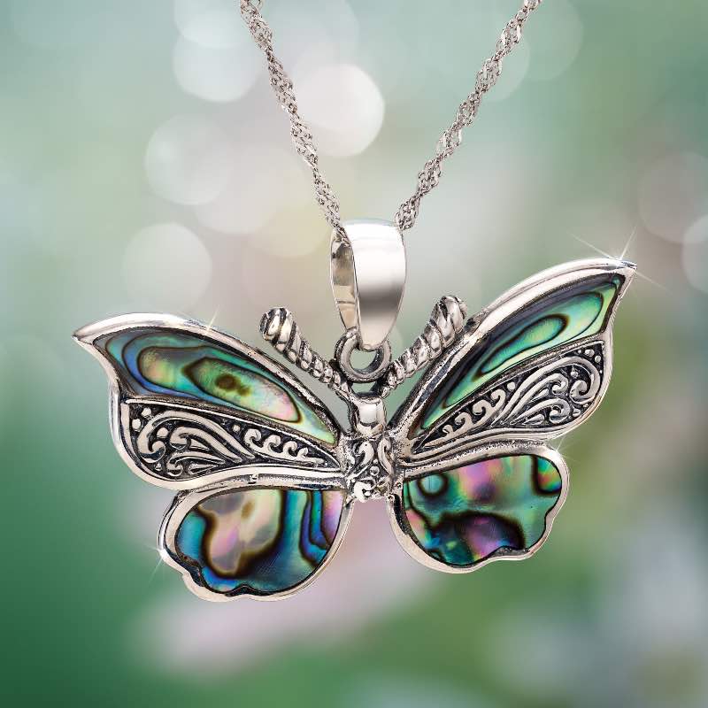 Abalone Nature Butterfly Pendant plus Single Strand Chain